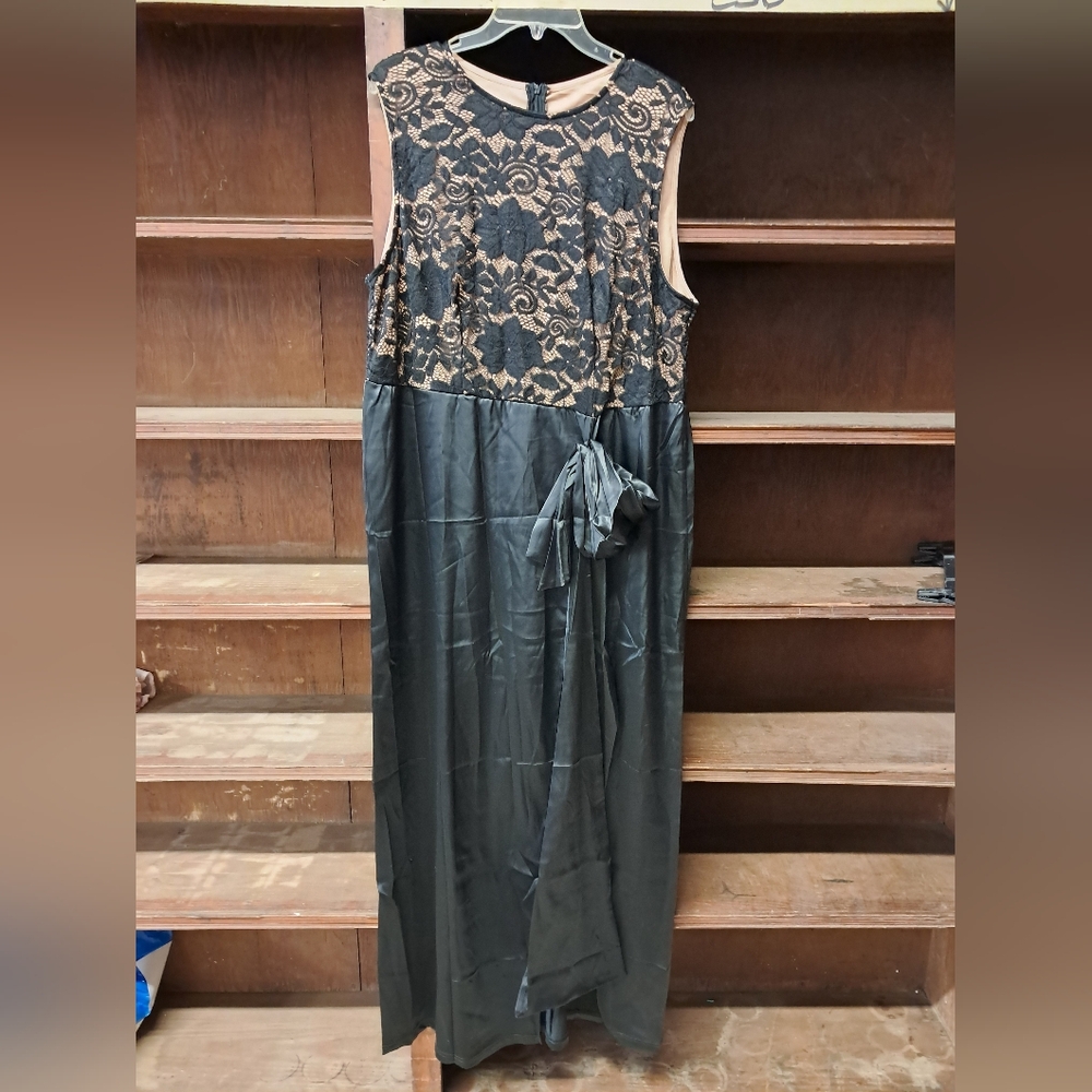 Plus Size Elegant Black and Tan Lace Dress